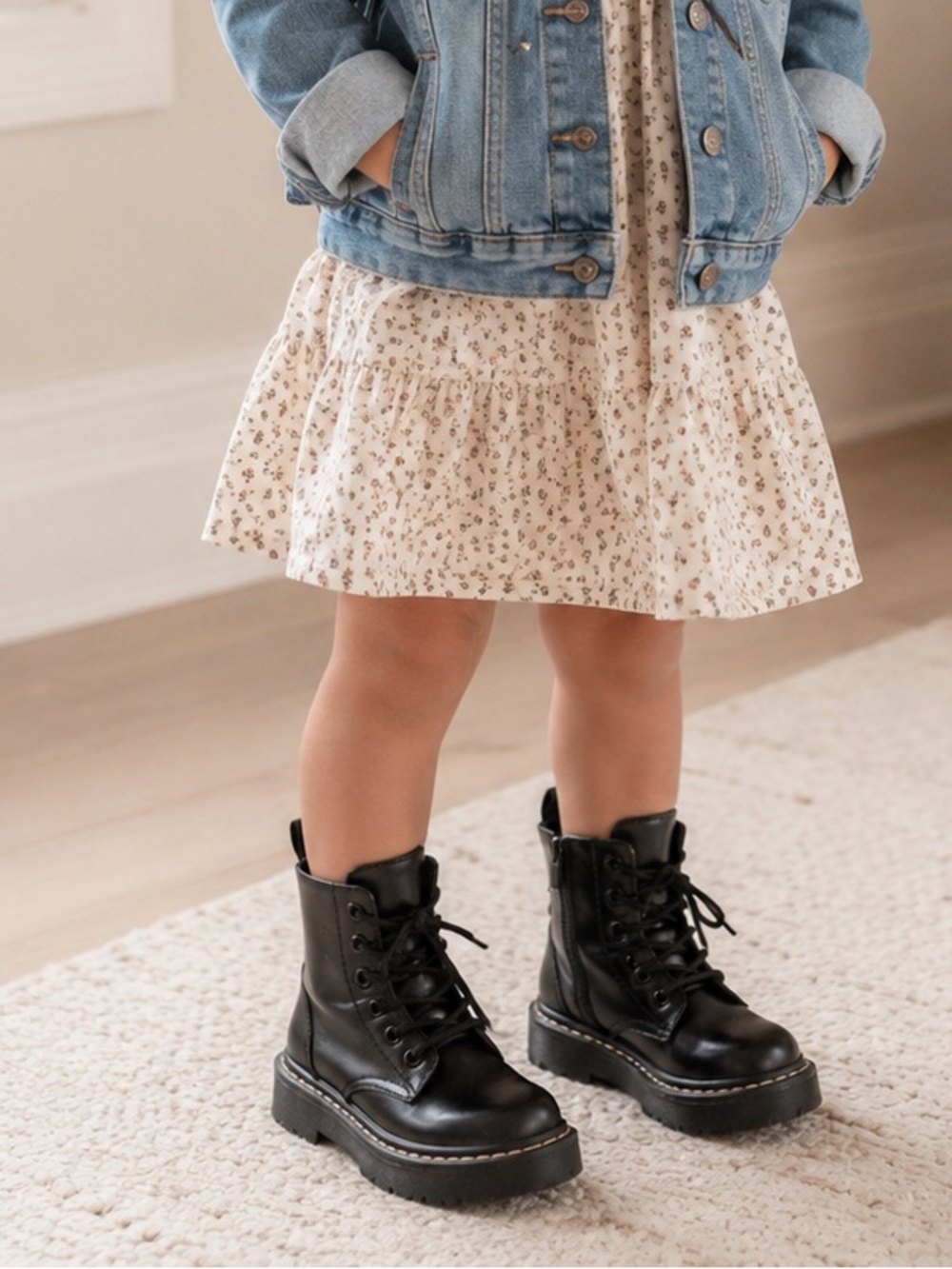 Kids Toddler H&M Black Combat Boots - Classic Lace-Up Style size 9T EUC